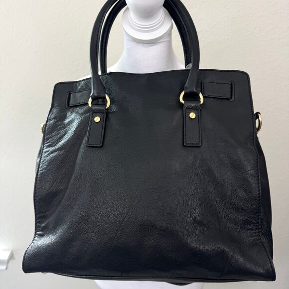 Michael Kors Womens Hamilton Satchel Handbag Leather Goldtone Lock Classic Black - Picture 5 of 13